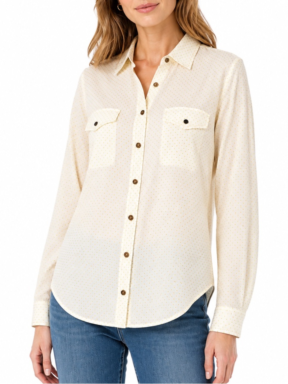 Maeve Anthropologie Polka Dot Cotton Button Down Shirt Size 8